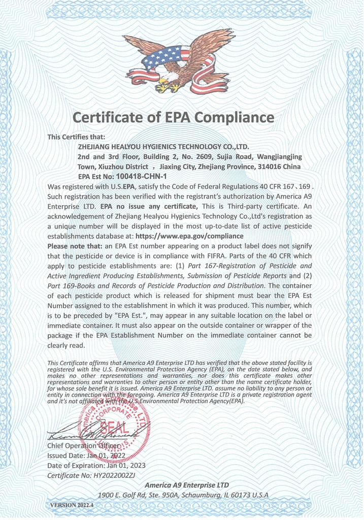 EPA Certification to test the quality of paper products from Top Napkin@