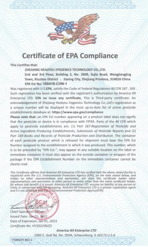 EPA Certification to test the quality of paper products from Top Napkin@