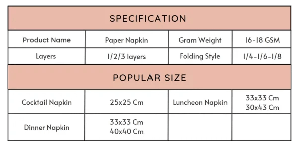 specification of paper napkins